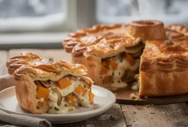 Tourte berrichonne dorée sur table rustique
