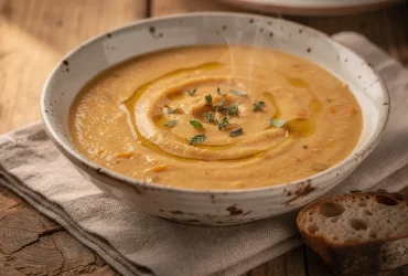 Velouté crémeux de légumes d'hiver dans bol rustique