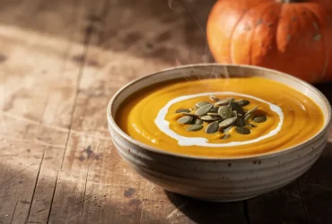 Velouté de potimarron rustique fumant