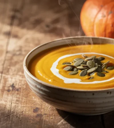 Velouté de potimarron rustique fumant