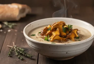 Velouté de châtaignes aux champignons sauvages