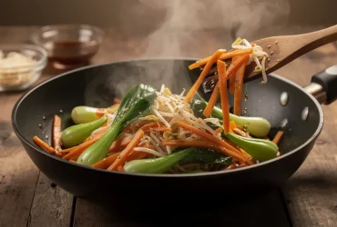 Wok de légumes sautés avec vapeur montante