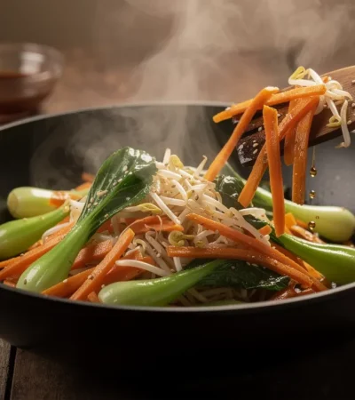Wok de légumes sautés avec vapeur montante