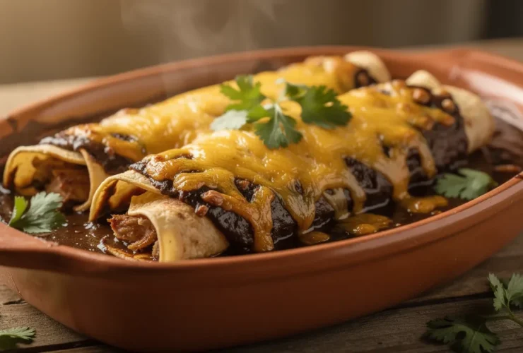Enchiladas au poulet avec sauce mole noir