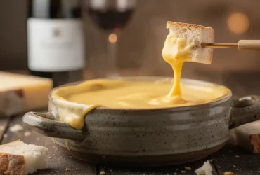 Fondue au fromage suisse fondante avec pain croustillant
