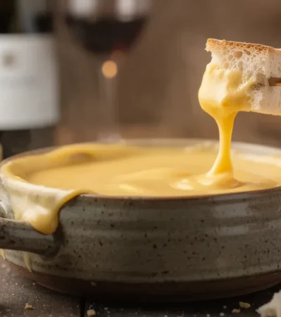 Fondue au fromage suisse fondante avec pain croustillant