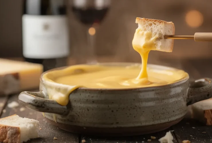 Fondue au fromage suisse fondante avec pain croustillant