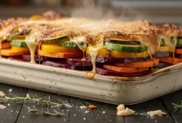 Gratin de légumes en tranches verticales vibrantes