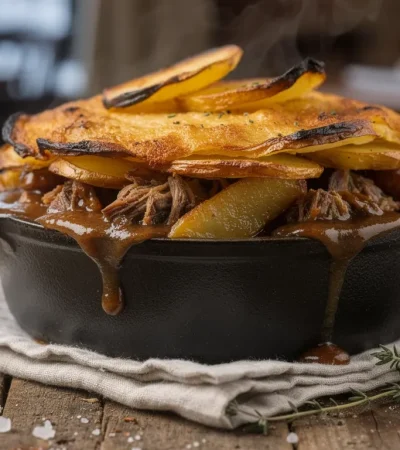 Hotpot d'agneau dans cocotte en fonte rustique