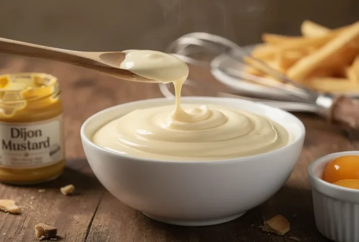 Bol de mayonnaise maison onctueuse avec moutarde