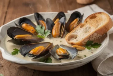 Moules normandes au cidre dans sauce crémeuse