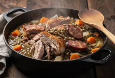 Petit salé aux lentilles dans pot en fonte