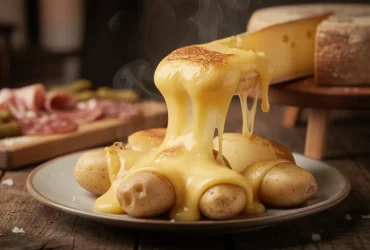 Raclette traditionnelle avec fromage alpin fondu