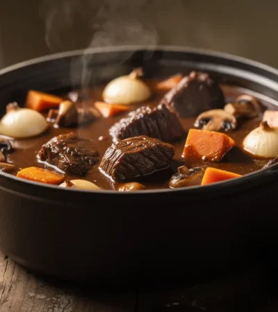 Ragoût français rustique dans cocotte en fonte