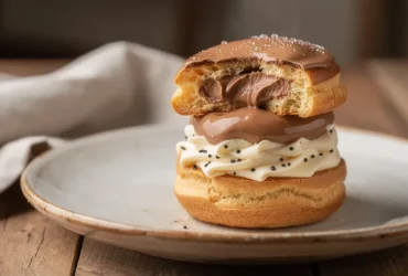 Religieuse au café sur plat en céramique rustique