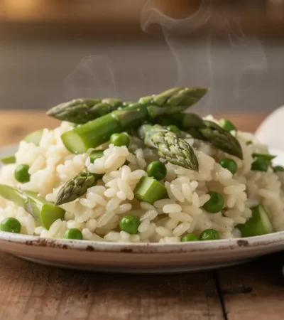 Risotto crémeux aux asperges et pois printaniers