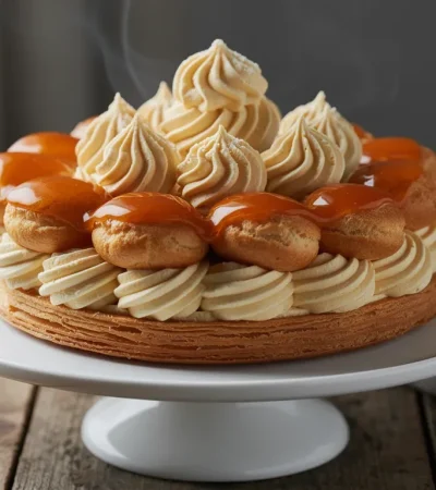 Gros plan sur pâtisserie Saint-Honoré majestueuse