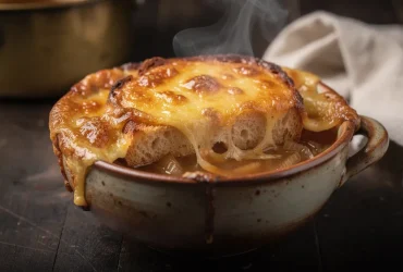 Soupe à l'oignon française rustique au fromage gratiné
