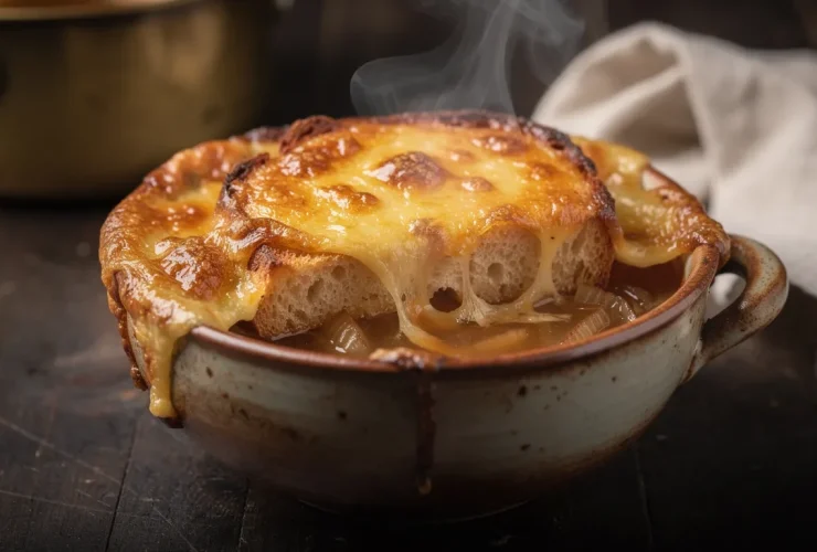Soupe à l'oignon française rustique au fromage gratiné