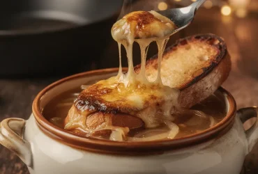 Soupe à l'oignon gratinée rustique en cocotte